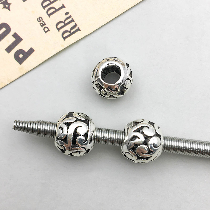 1 antique silver hollow pattern large hole beads 9*11mm-1.4g-16641