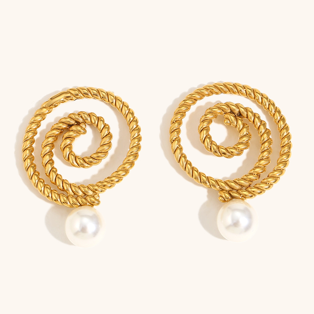 Twist hoop pearl earrings-gold