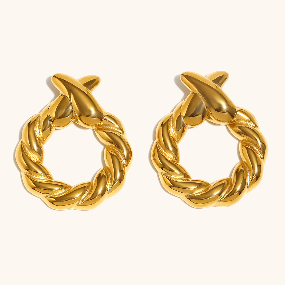 Twist round cross x earrings-gold