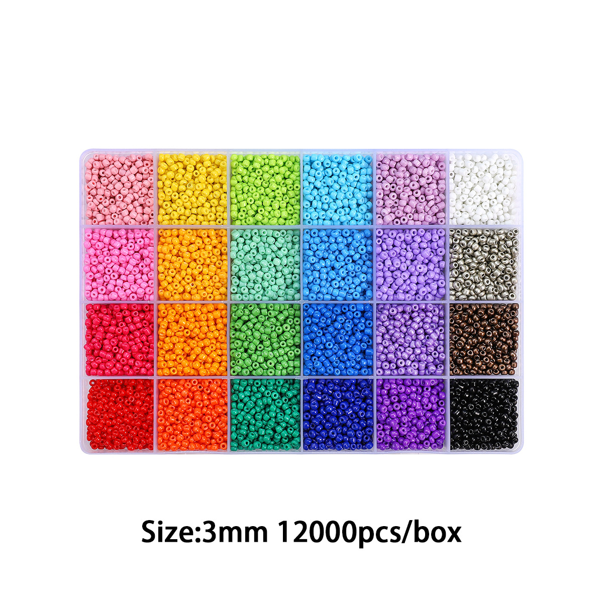 3mm rainbow 24-grid rice beads set box, about 12,000 pieces/box