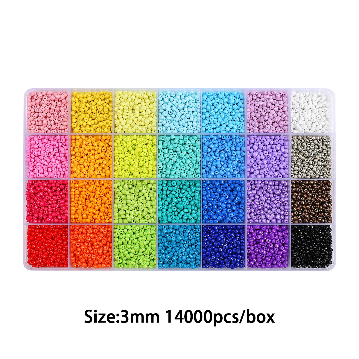 3mm rainbow 28-grid rice beads set box, about 14,000 pieces/box