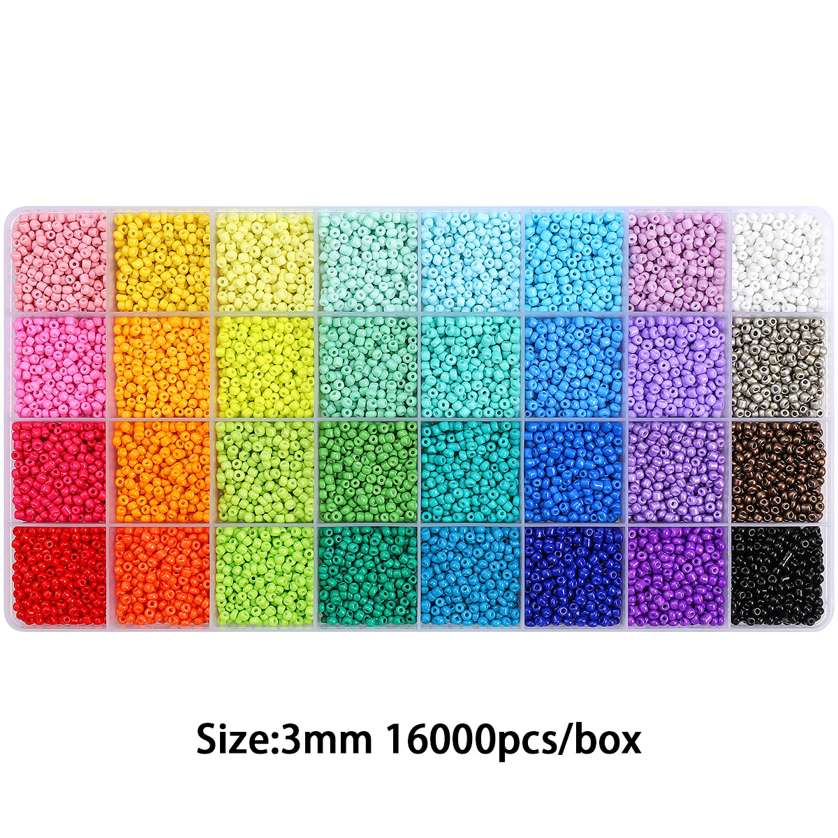 3mm rainbow 32-grid rice beads set box, about 16,000 pieces/box