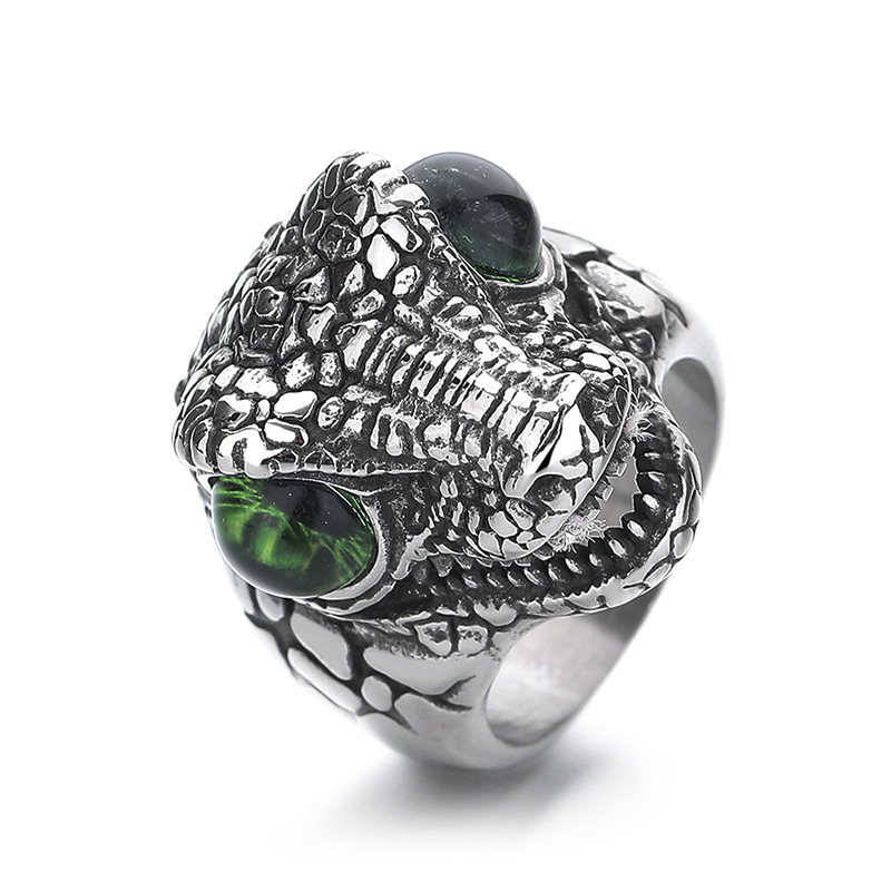 Titanium steel dinosaur ring green