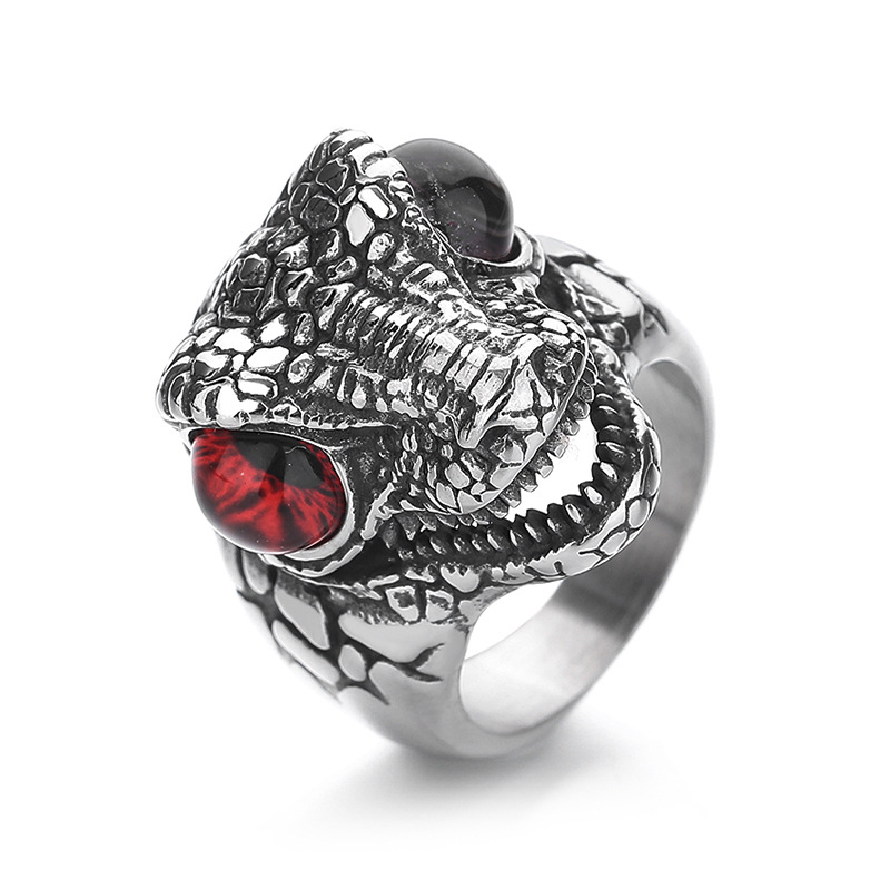 Titanium steel dinosaur ring red