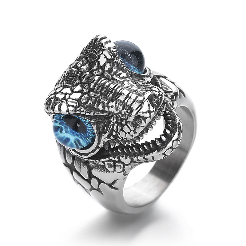 Titanium steel dinosaur ring blue