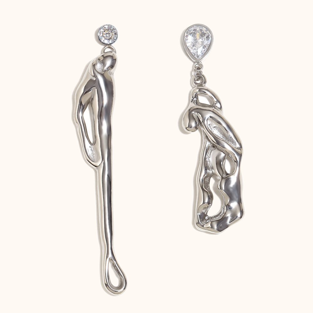 Asymmetrical abstract human body shape earrings-steel color