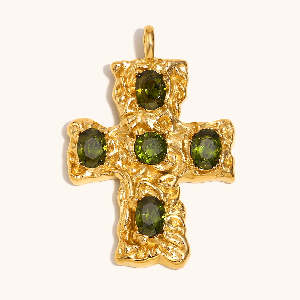 Cross pendant-gold-green diamond