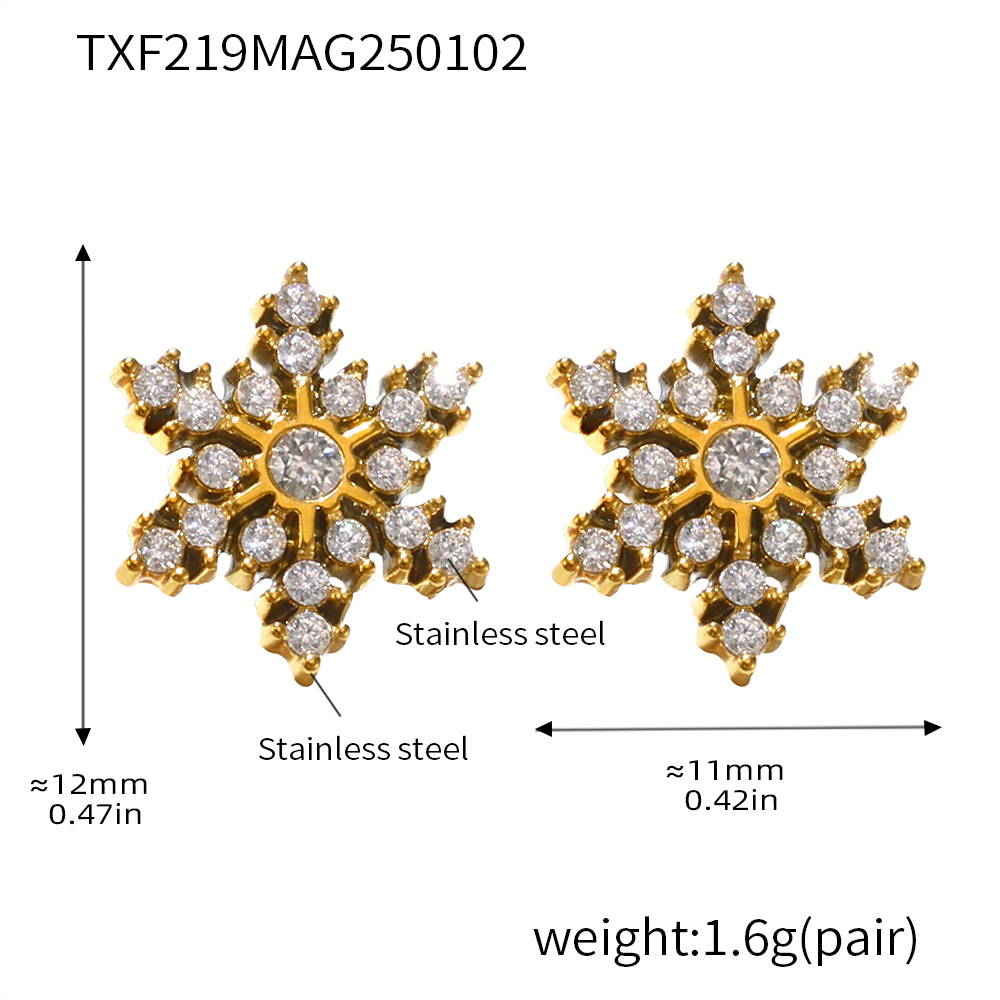 Txf219-gold snowflake zircon earrings