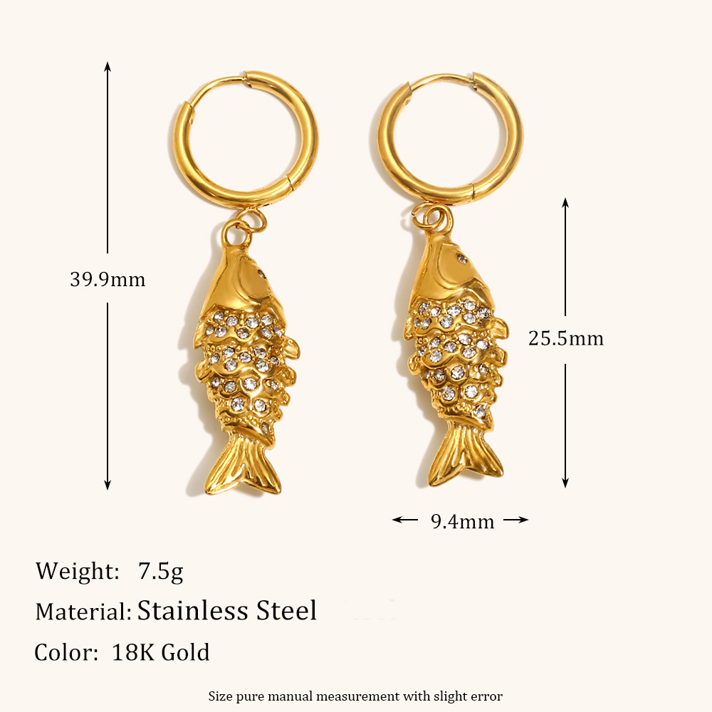 Full diamond koi drop earrings-gold