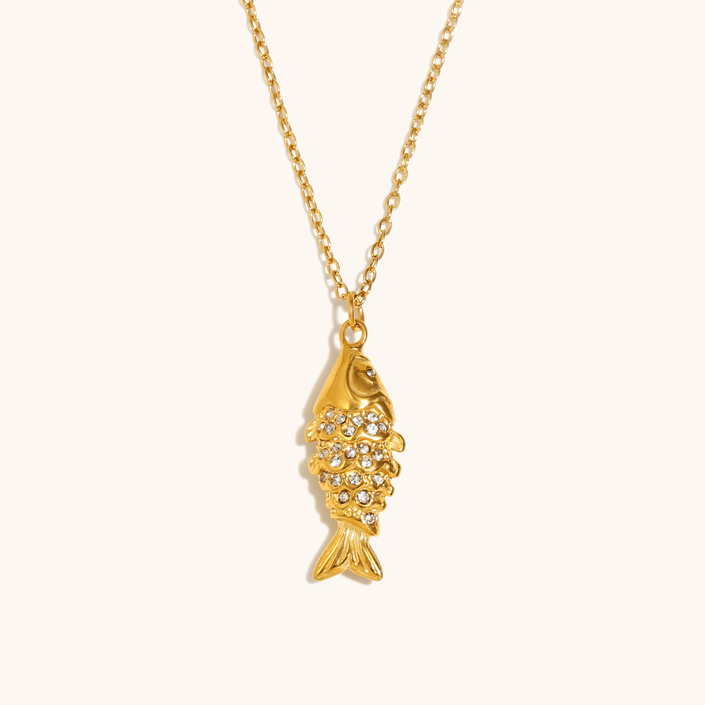 Full diamond koi pendant necklace-gold