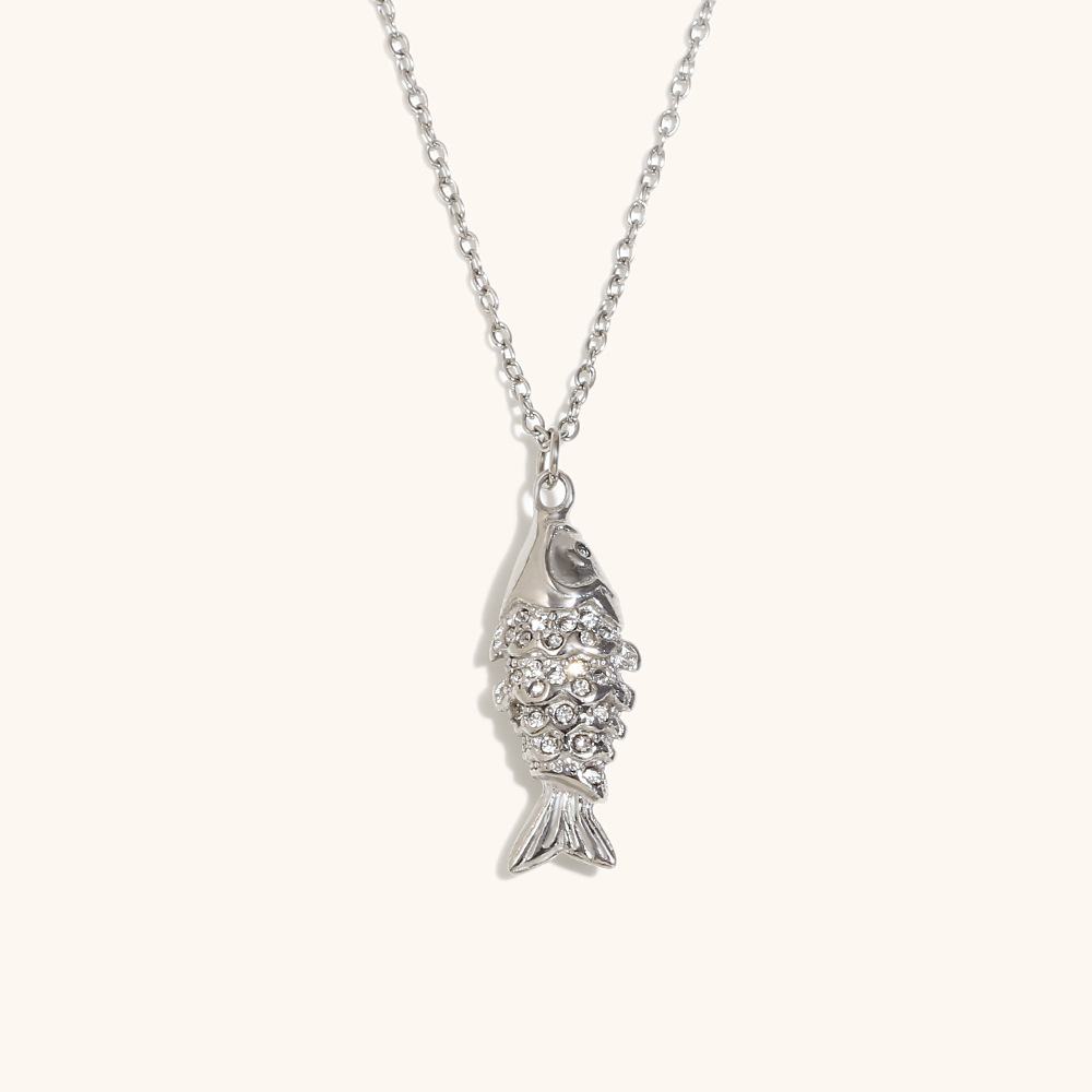 Full diamond koi pendant necklace-steel color