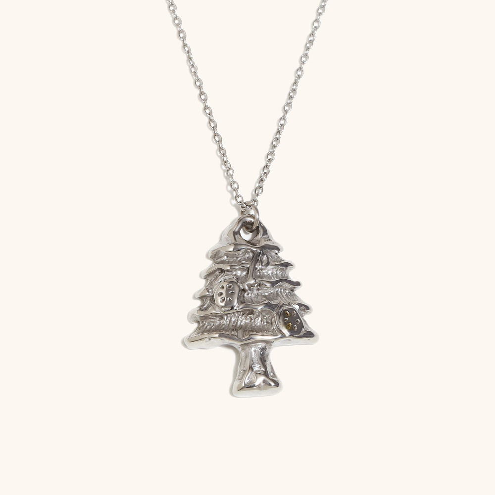 Christmas tree pendant necklace-steel color