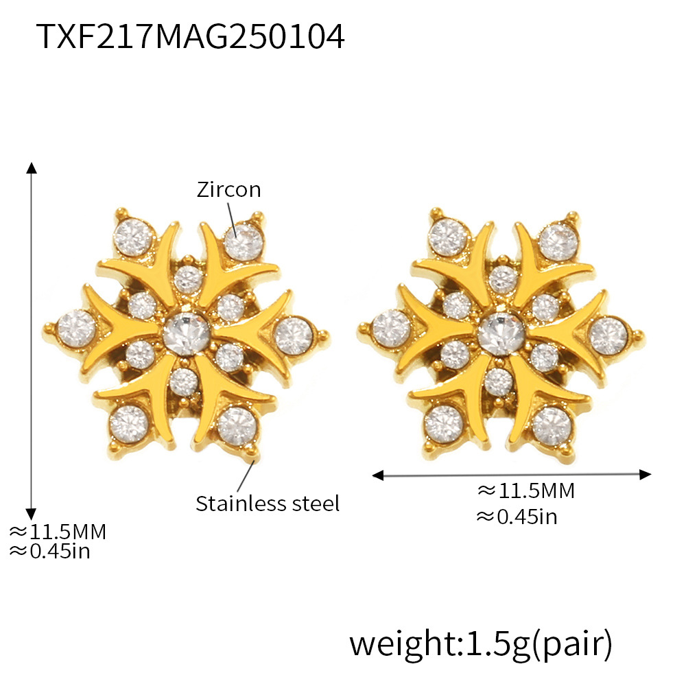 Txf217-gold snowflake zircon earrings