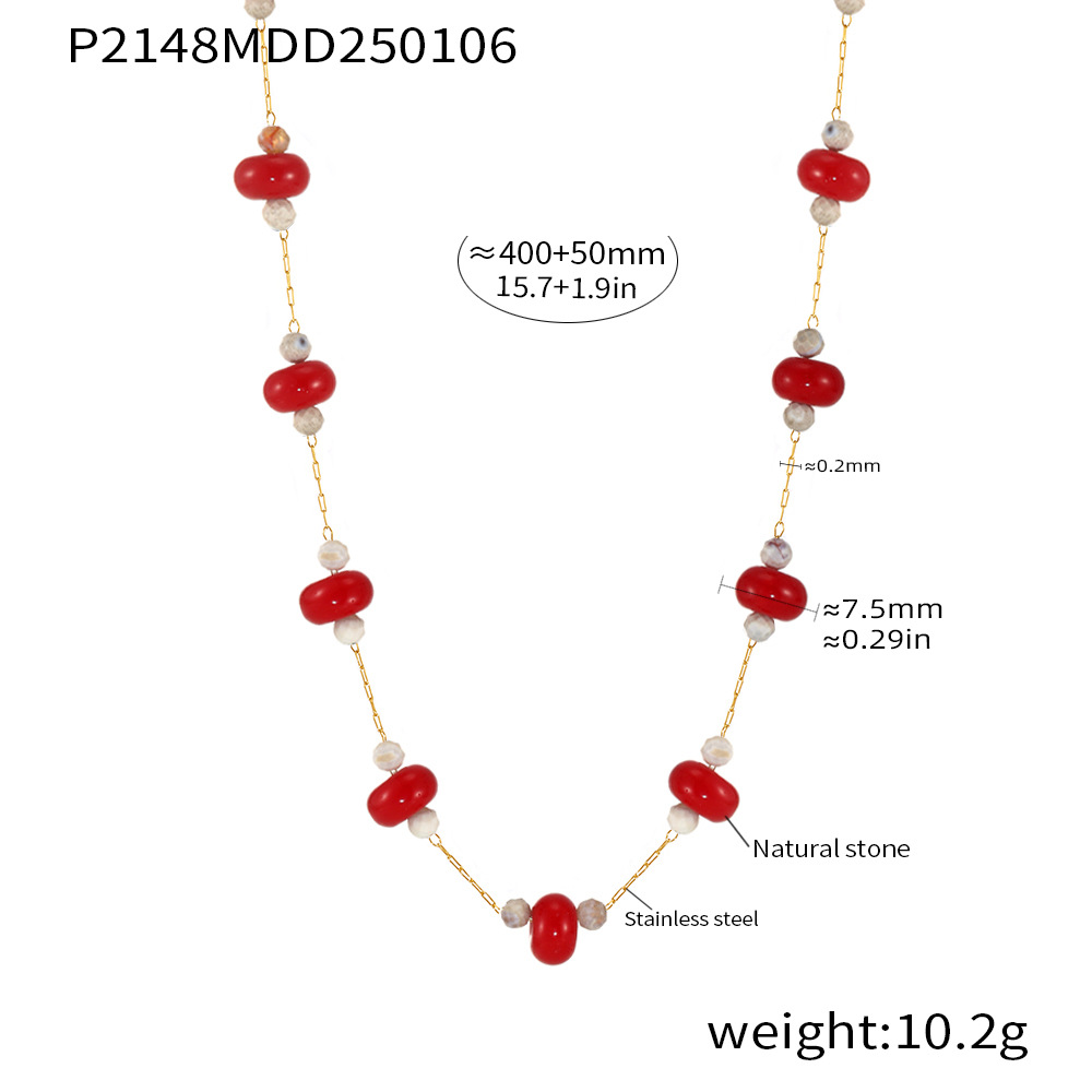 P2148-红色天然石项链