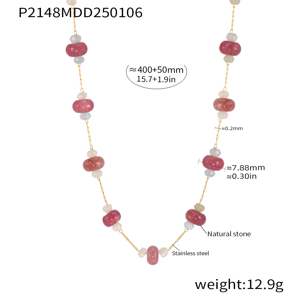 P2148-粉色天然石项链