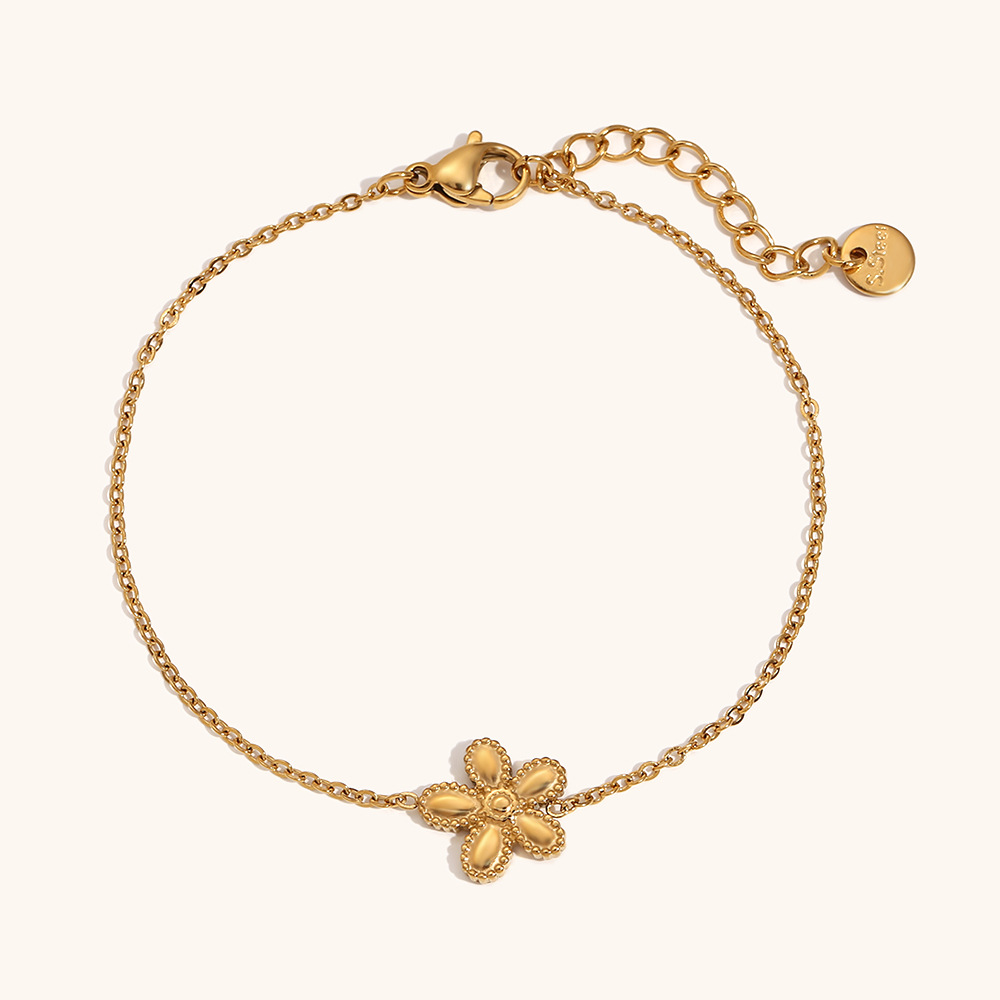 Fine Snake Chain Flower Bracelet-Gold