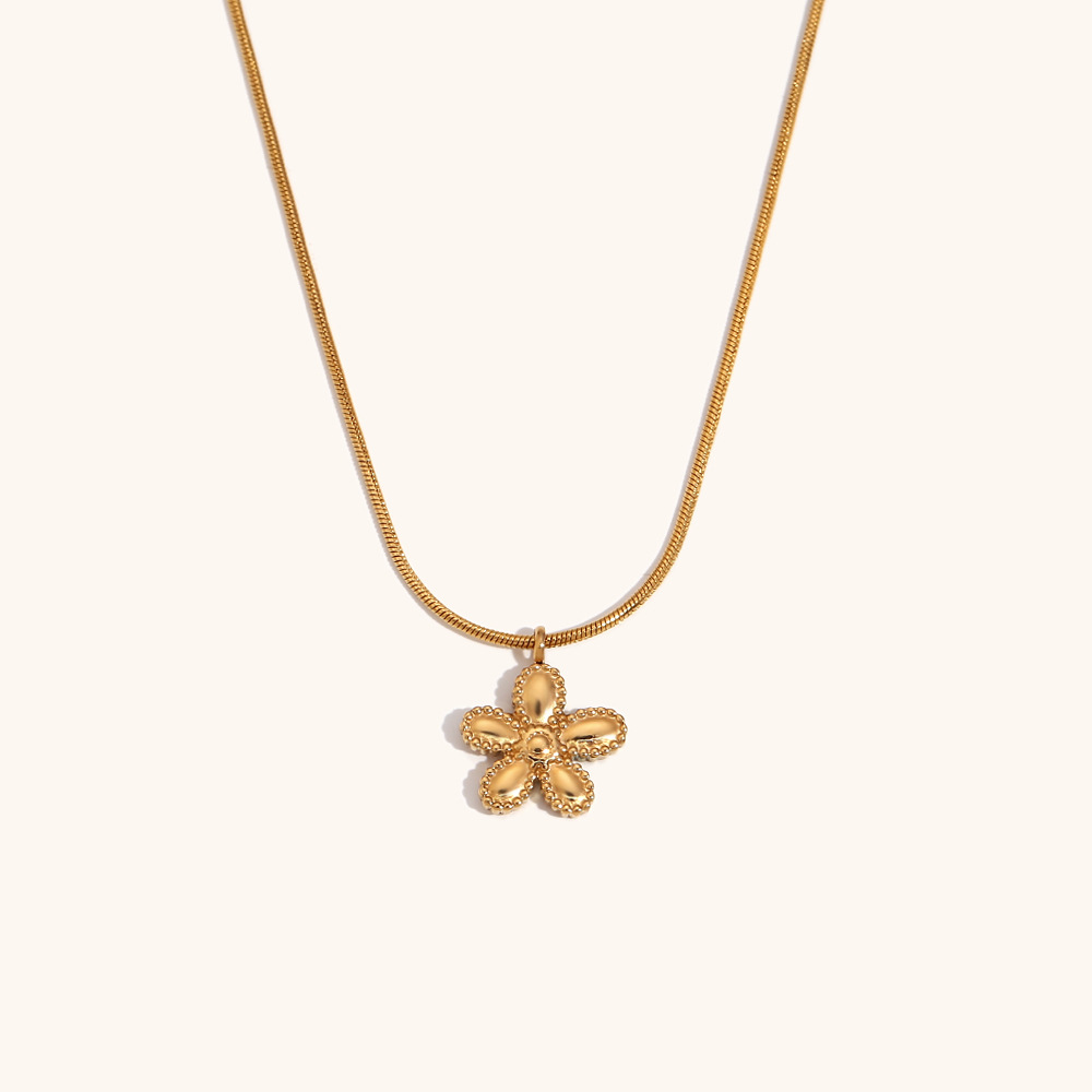 Thin Snake Chain Flower Pendant Necklace-Gold