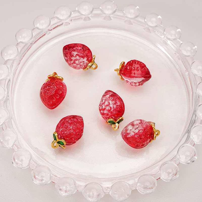 Strawberry about 12x17mm transparent red 2 pcs/pack