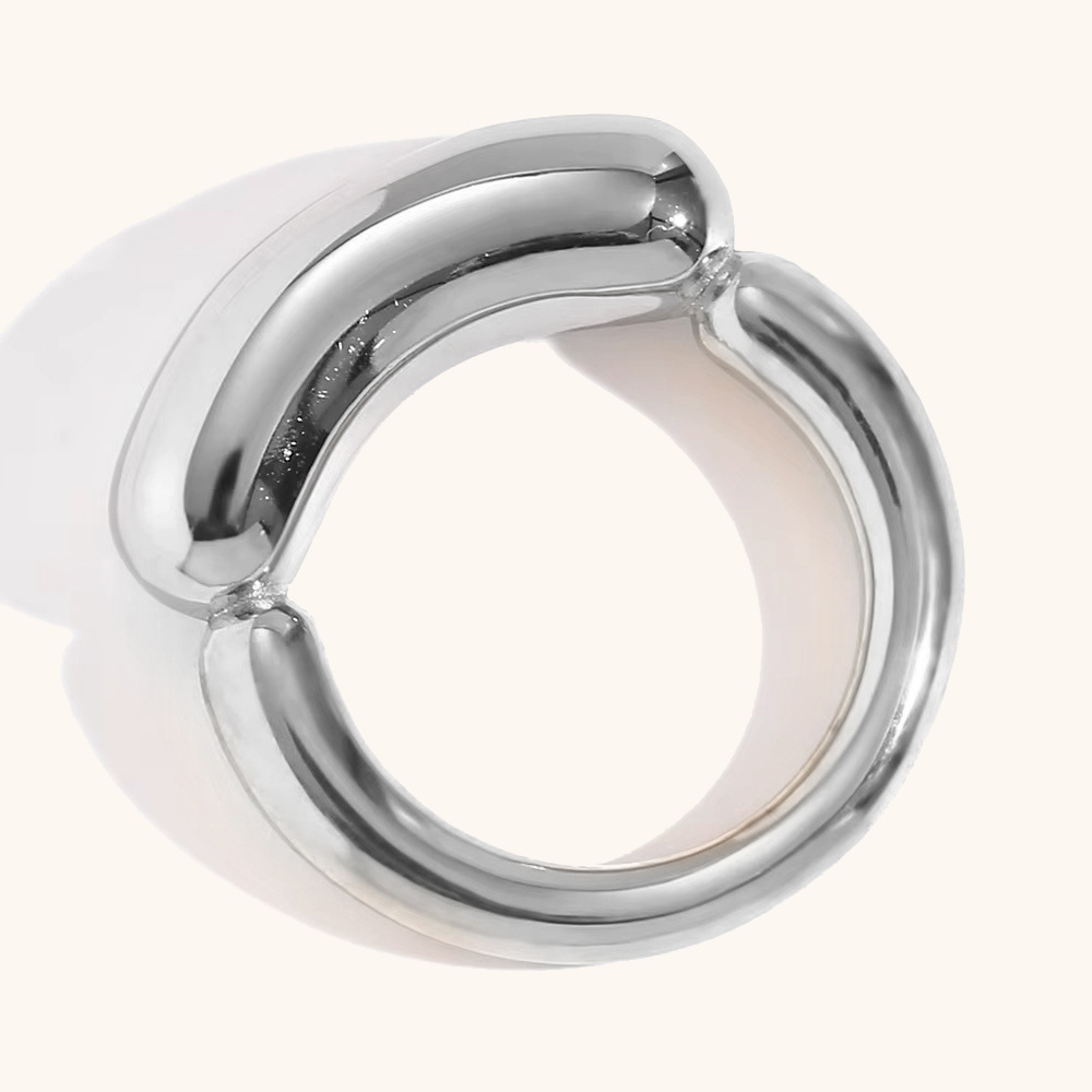 Cast creative thick line smile ring-steel color