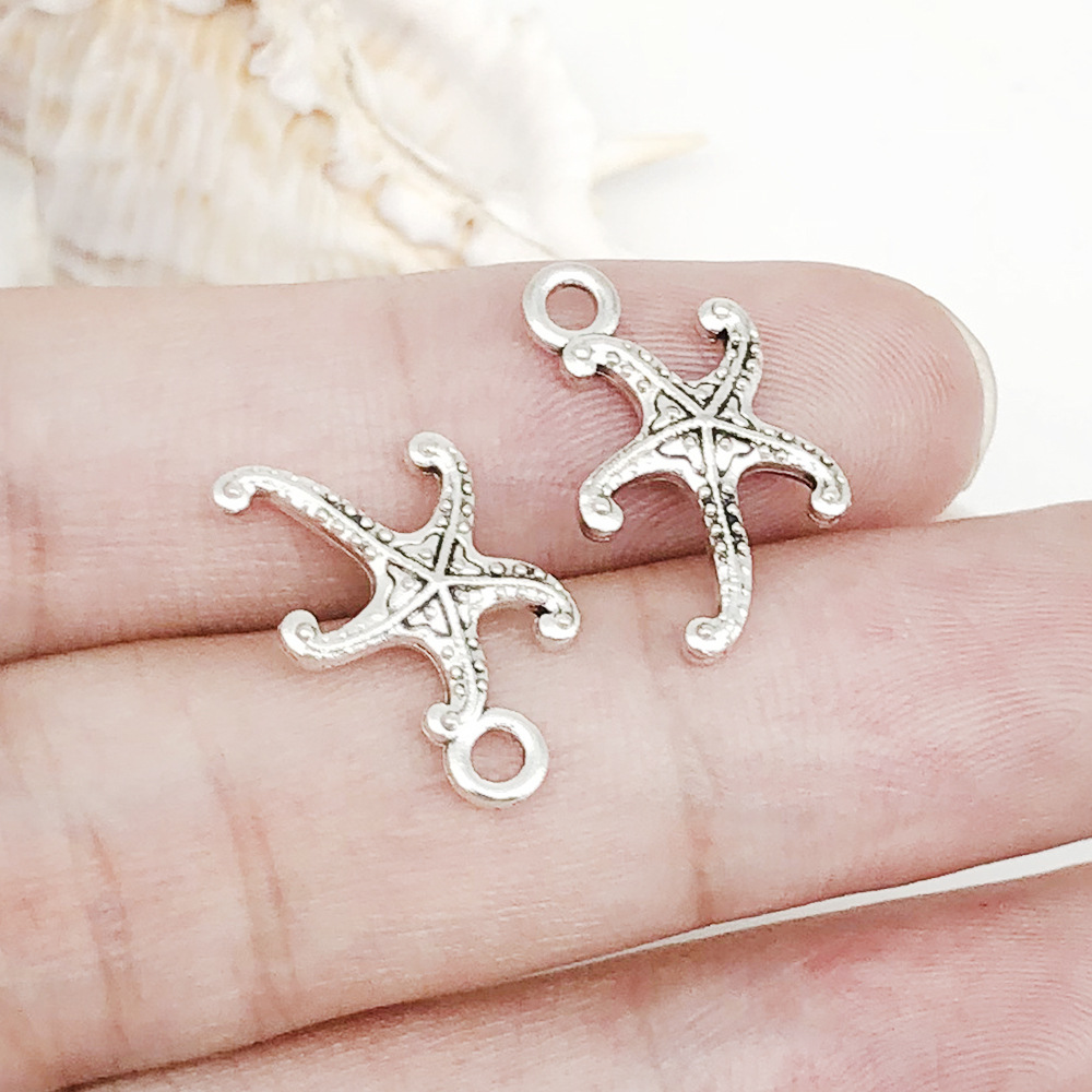 1 antique silver ocean starfish 12x18mm-16313-1g