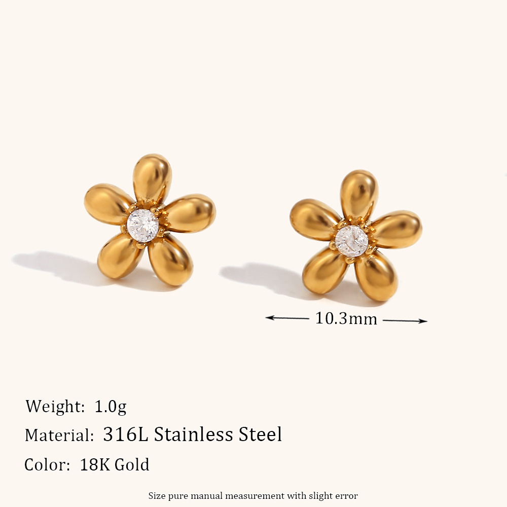 Mini zircon flower stud earrings-Gold