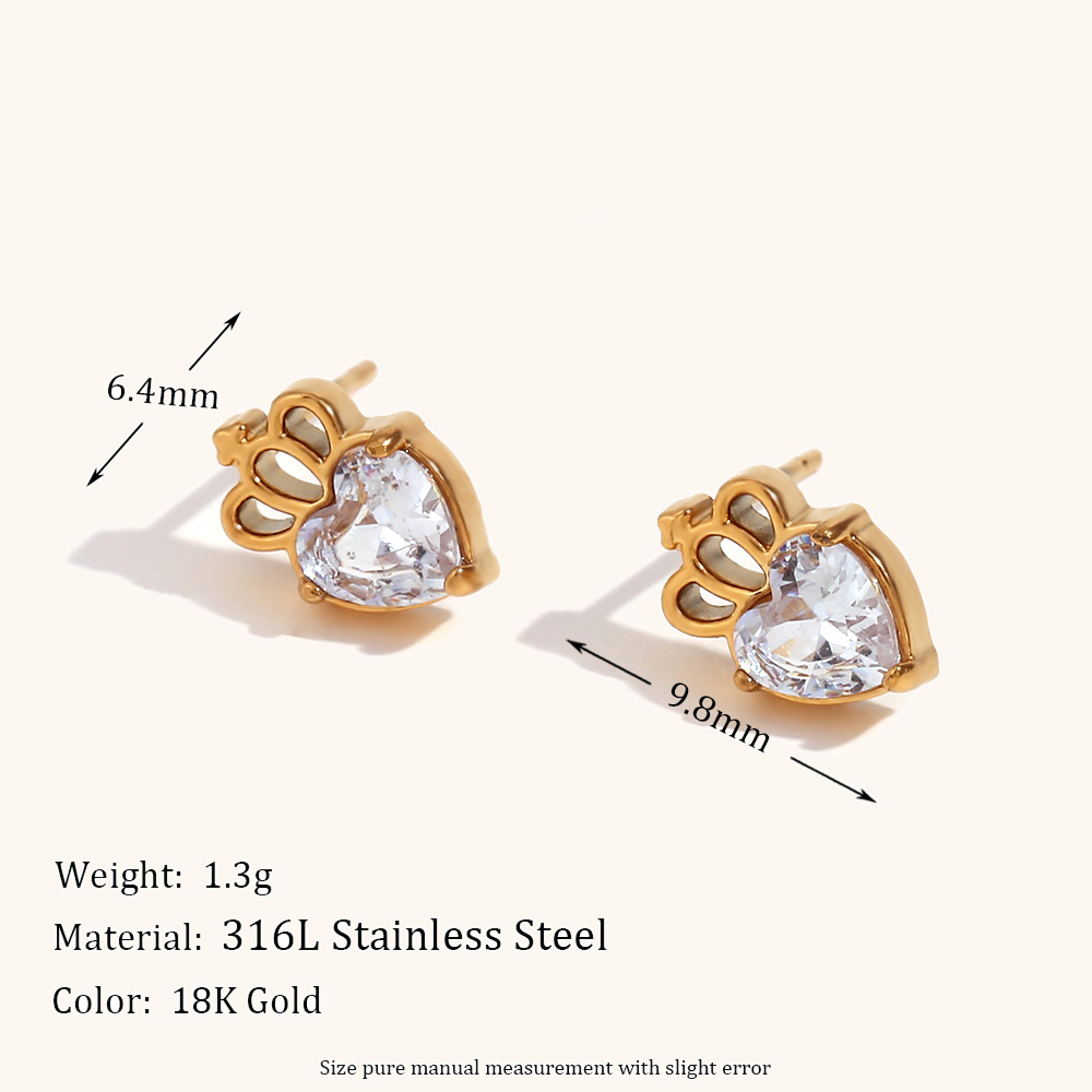 Mini zircon Crown stud earrings-Gold