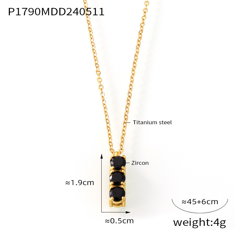 P1790-Gold black zircon necklace