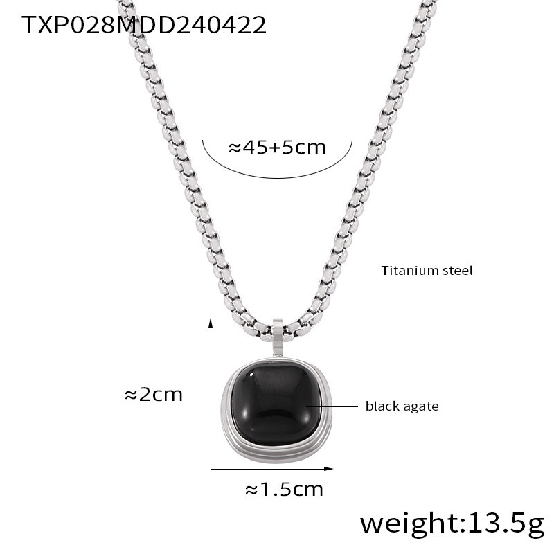 TXP028-steel color black agate necklace