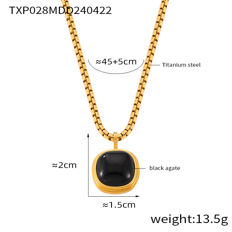 TXP028-Gold Black Onyx Necklace