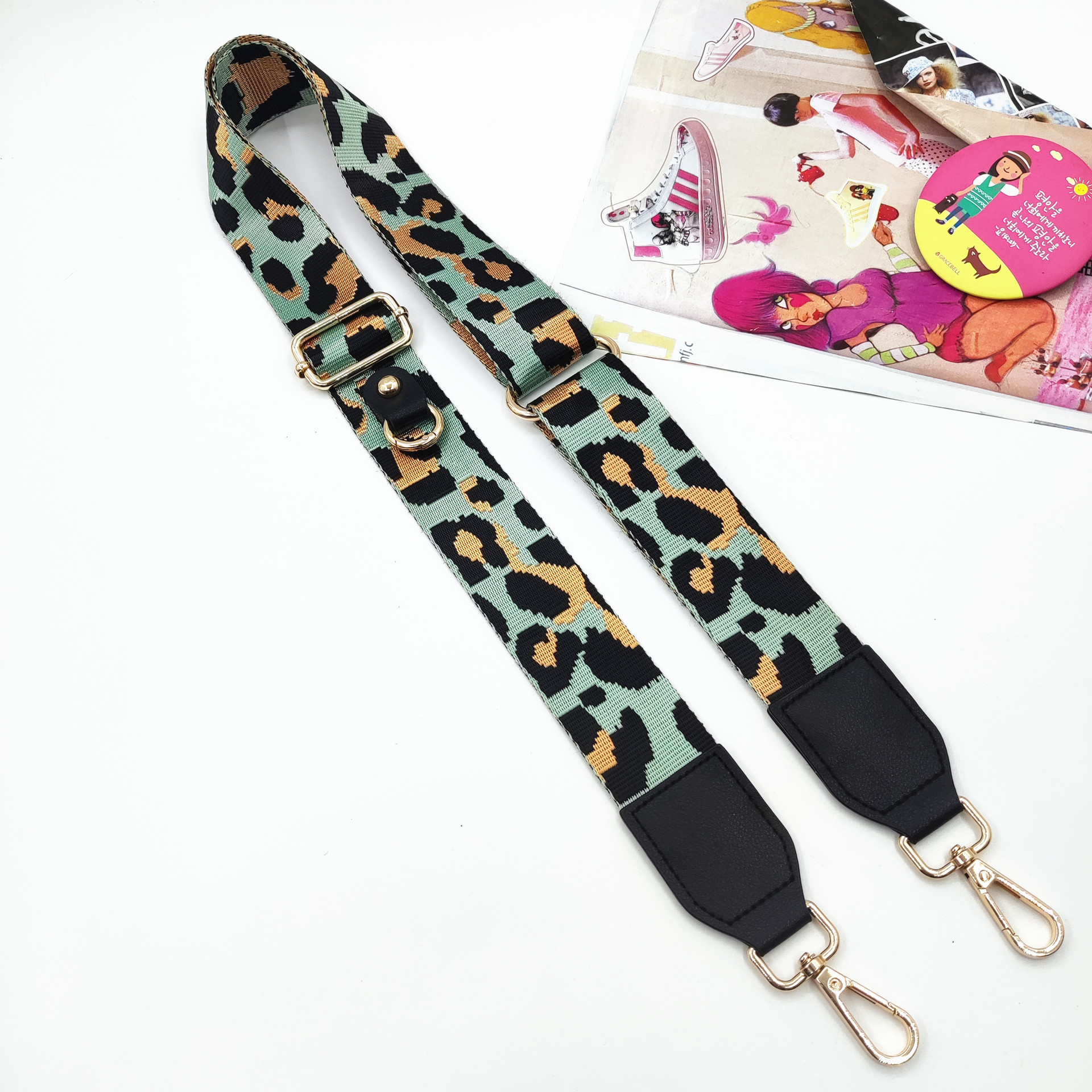 Green leopard print shoulder strap