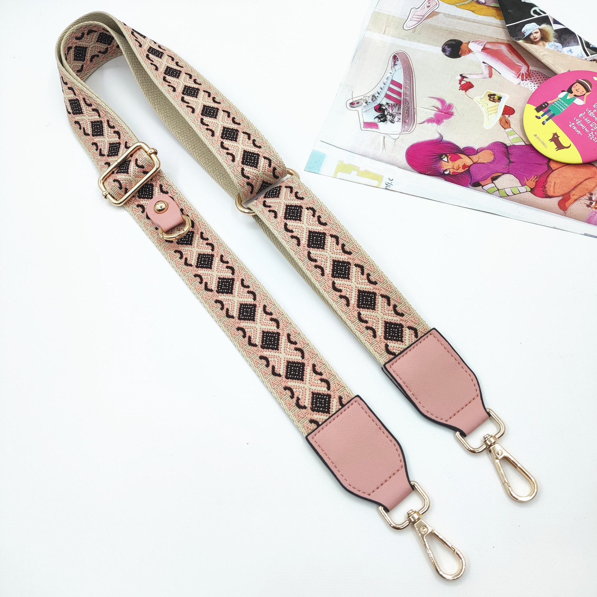 Pink coffee rhombus shoulder strap