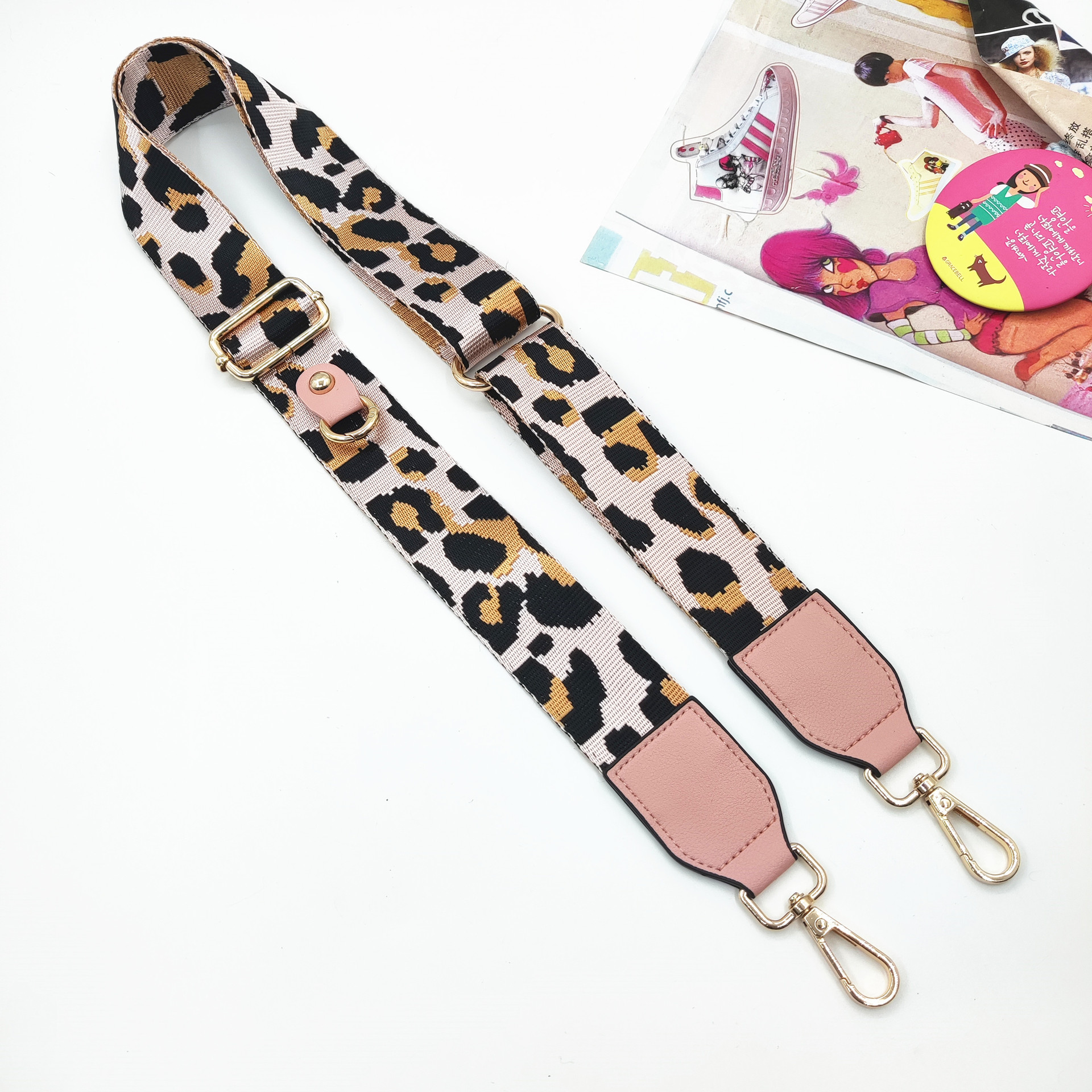 Pink leopard print shoulder strap