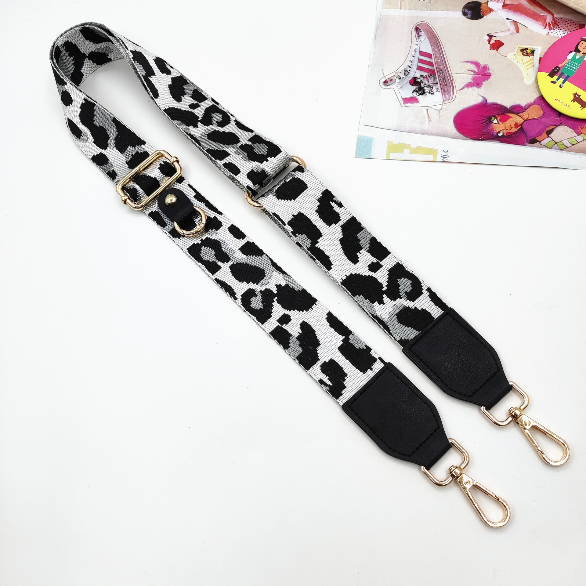 White and gray leopard print shoulder straps