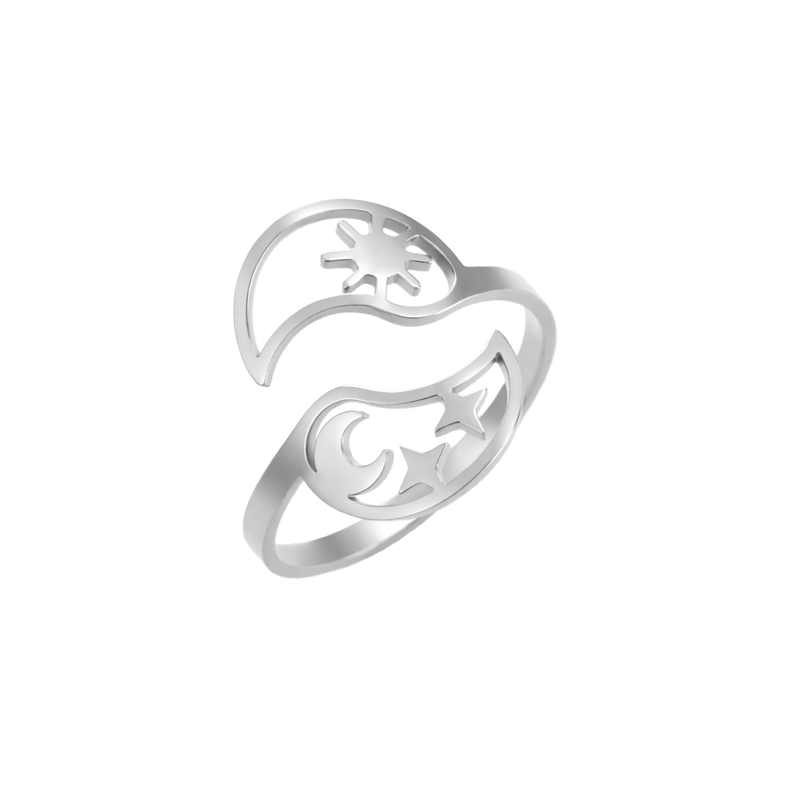 Sun and moon open ring-steel color