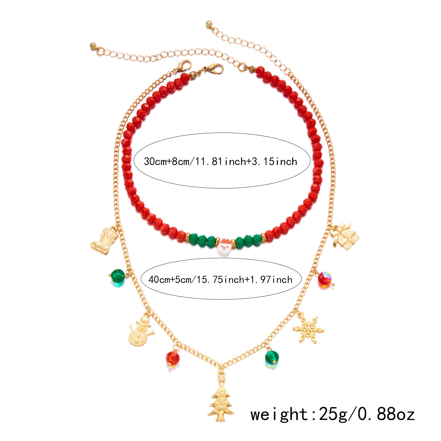 Crystal double layer christmas tree necklace