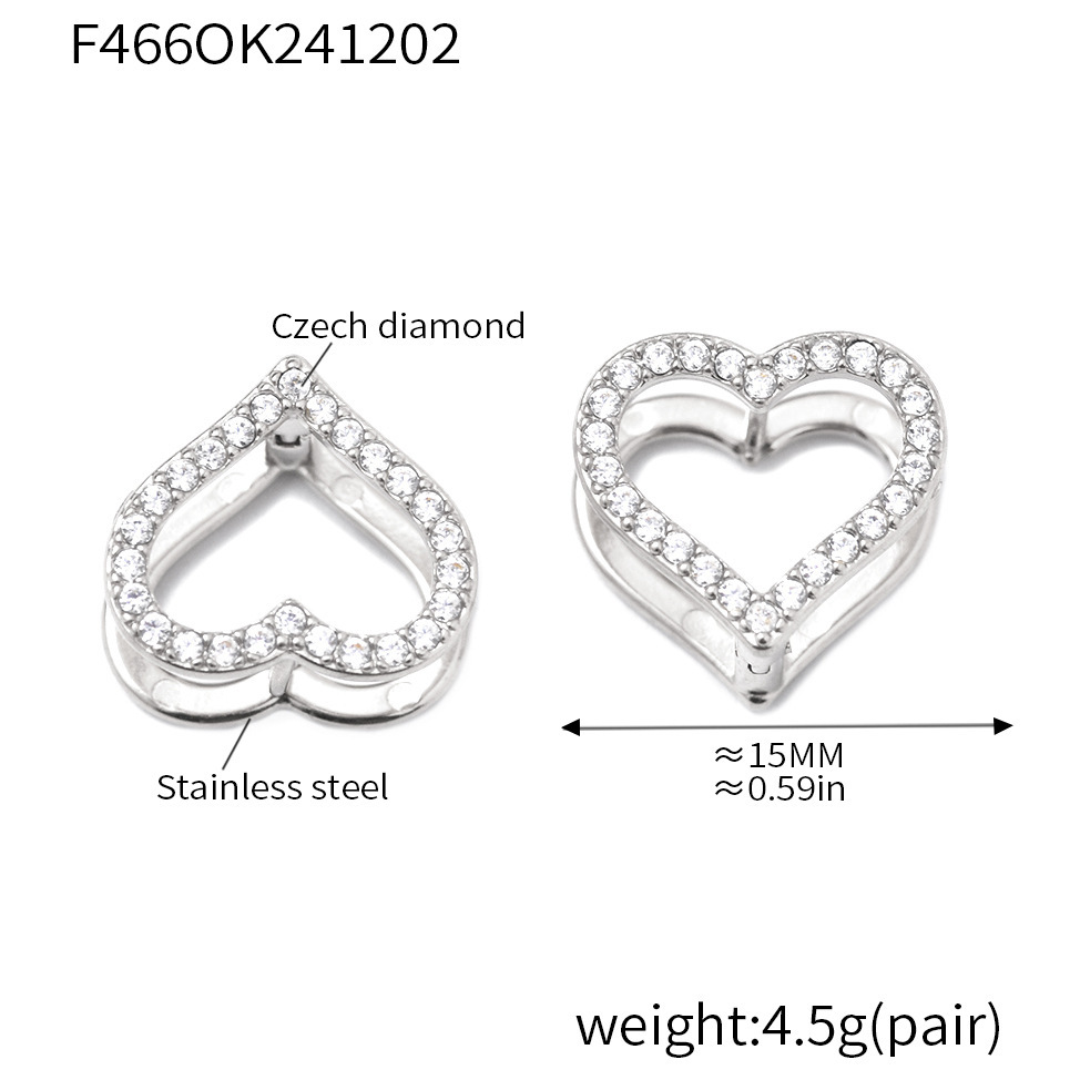 F466-steel color love zircon earrings