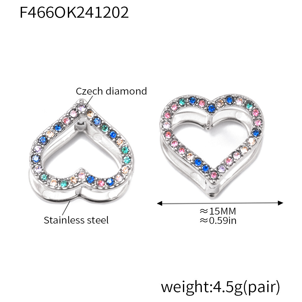 F466-steel color love mixed color zircon earrings