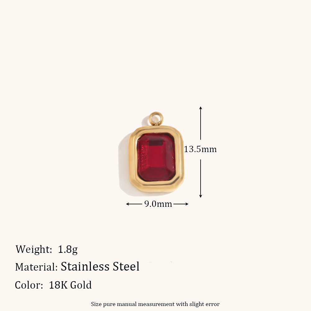 Square glass pendant January-gold-garnet red diamond