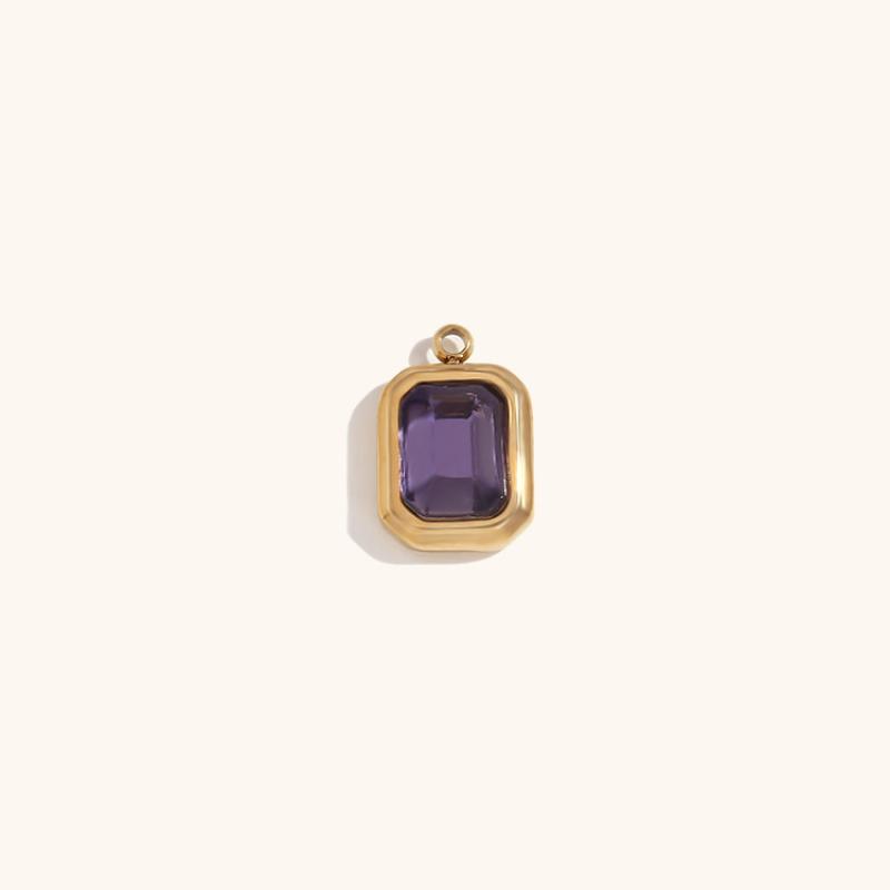 Square Glass Pendant February-Gold-Purple Diamond