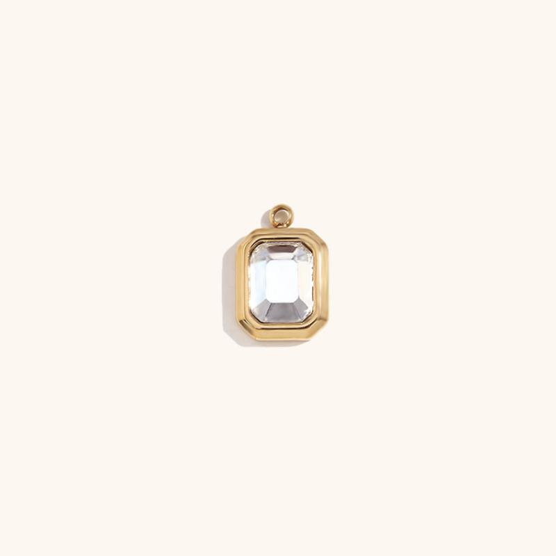 Square glass pendant April-gold-white diamond