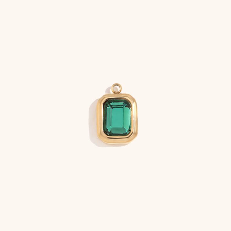 Square Glass Pendant May-Gold-dark green Drill