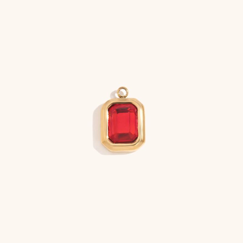 Square Glass Pendant July-Gold-Big Red Diamond