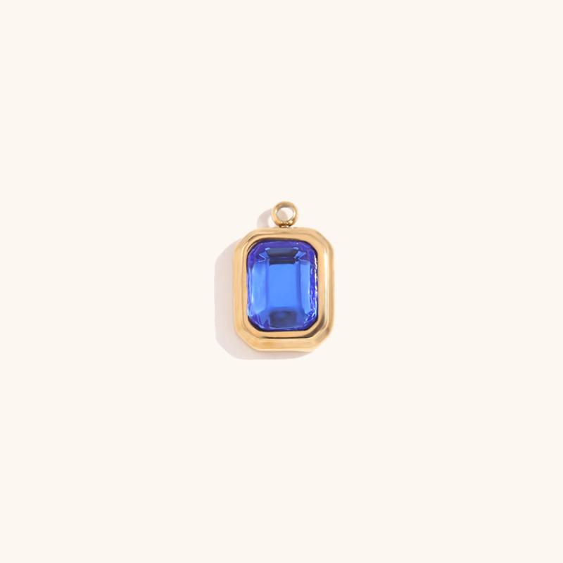 Square glass pendant September-gold-sapphire blue diamond