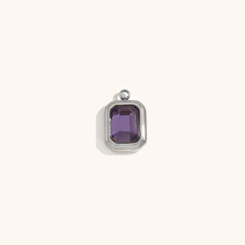 Square glass pendant february-steel color-purple diamond