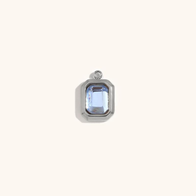 Square glass pendant march-steel color-light blue diamond