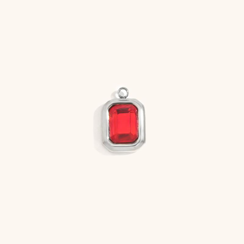 Square glass pendant july-steel color-big red diamond