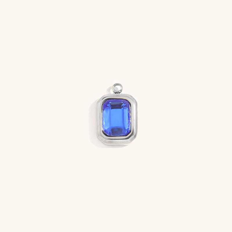 Square glass pendant september-steel color-sapphire blue diamond