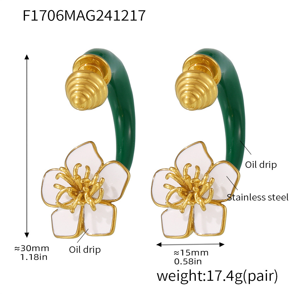 F1706-gold enamel plum thread earrings