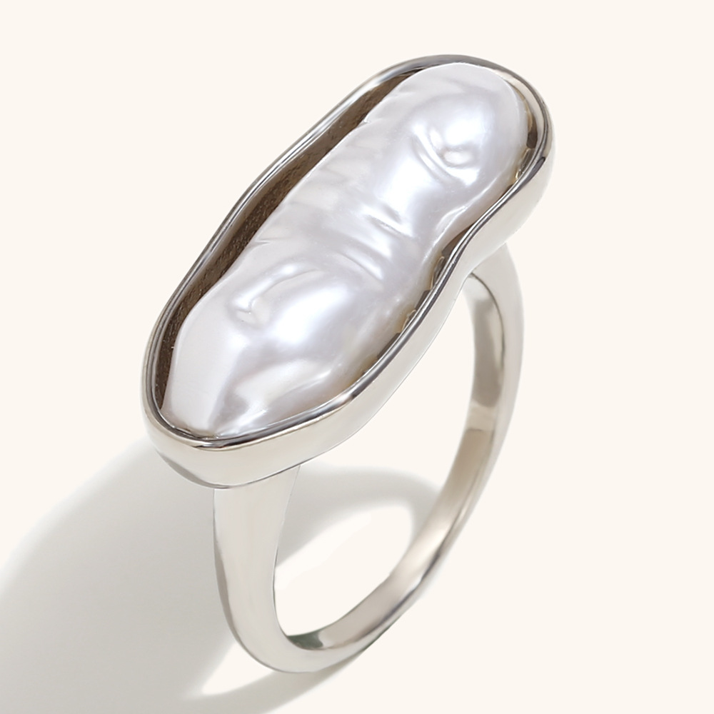 Long pearl ring-steel color