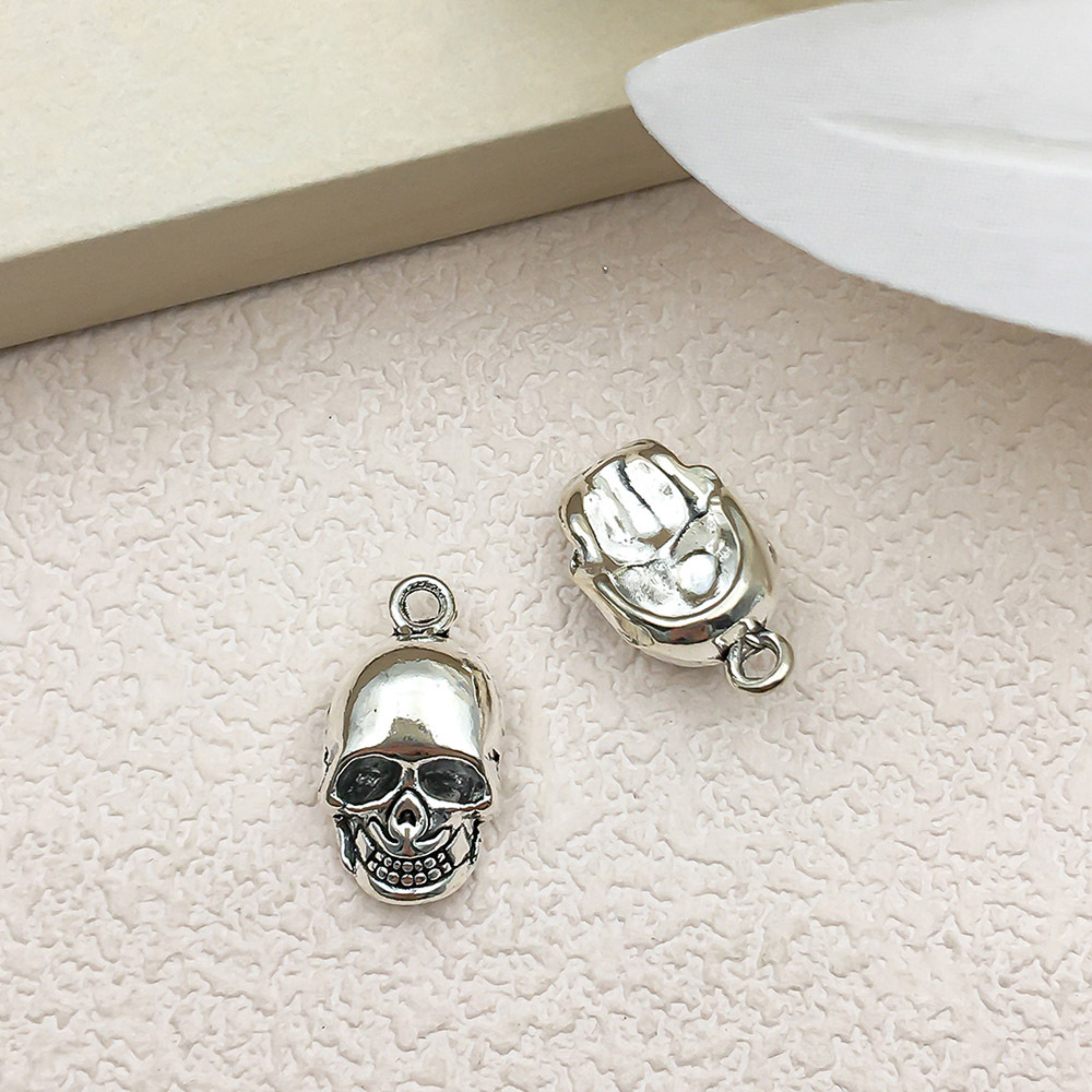 1 antique silver Halloween skull 12x20mm-3341-3.1g